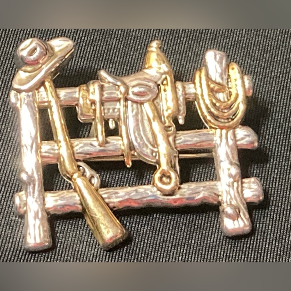 BEST SIGNED  SILVER & GOLD TONE COWBOY PIN/PENDANT AND NECKLACE